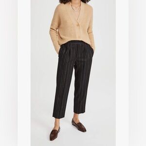 EUC Vince Black/Tan Striped Women's Cropped Pants Elastic Waist Retail $159